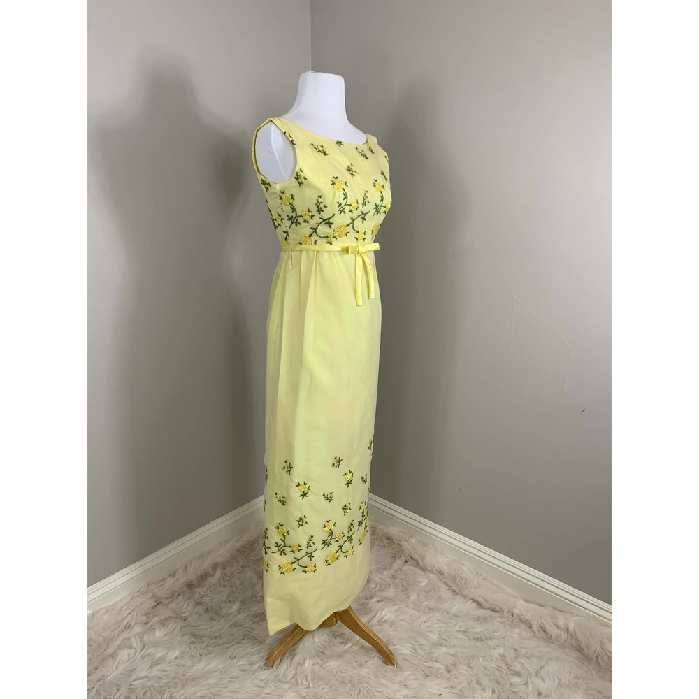 Vintage 50s 60s Bridgerton Jane Austen Regency Midcentury Maxi Yellow Dress ~XS - Picture 7 of 14